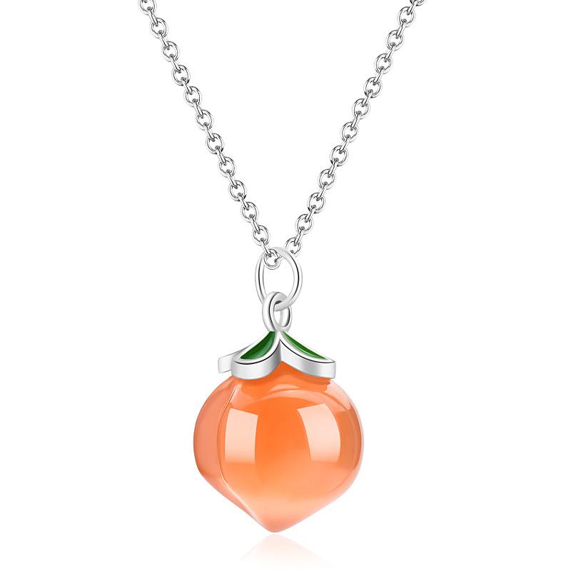 

Fruit Fashionable Unisex Necklace In Vibrant Colors With Peach Pendant Crystal And серебряный