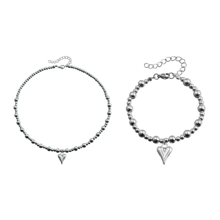 Handmade Beaded Heart Jewelry Set Adjustable Length Necklace and Bracelet Handmade Unisex Accessories for Daily Wear 1