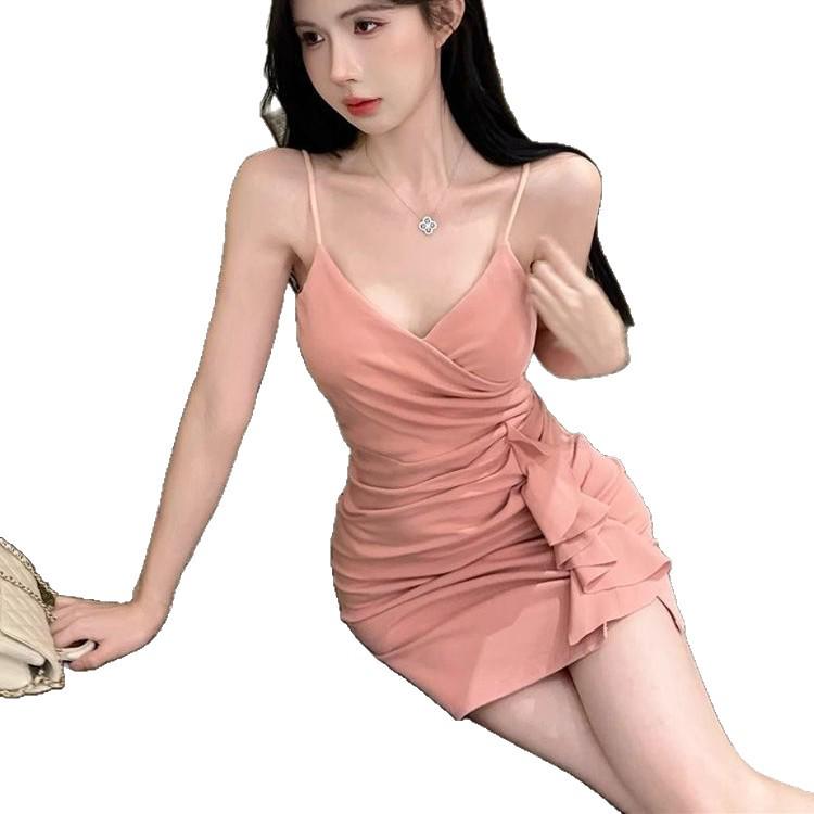Sexy Low-Cut Spaghetti Strap Bodycon Dress – Elegant Nightclub & Socialite Style Skirt
