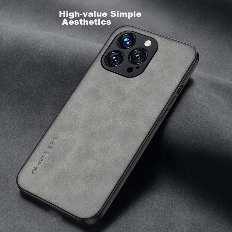 IPhone 12 Pro Case, IPhone 12 Pro Full Lens Protection, Silicone Soft Edge, Shockproof, Ultra-Thin, Simple And Leather Texture Case, Elegant Gray