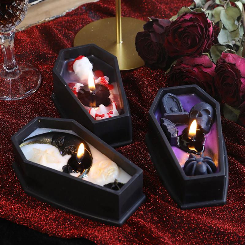 1PC Soybean Wax Blend Horror Gifts Black Party Aromatherapy Candles Halloween Tombstone Halloween Candles Home Decor 3 Styles