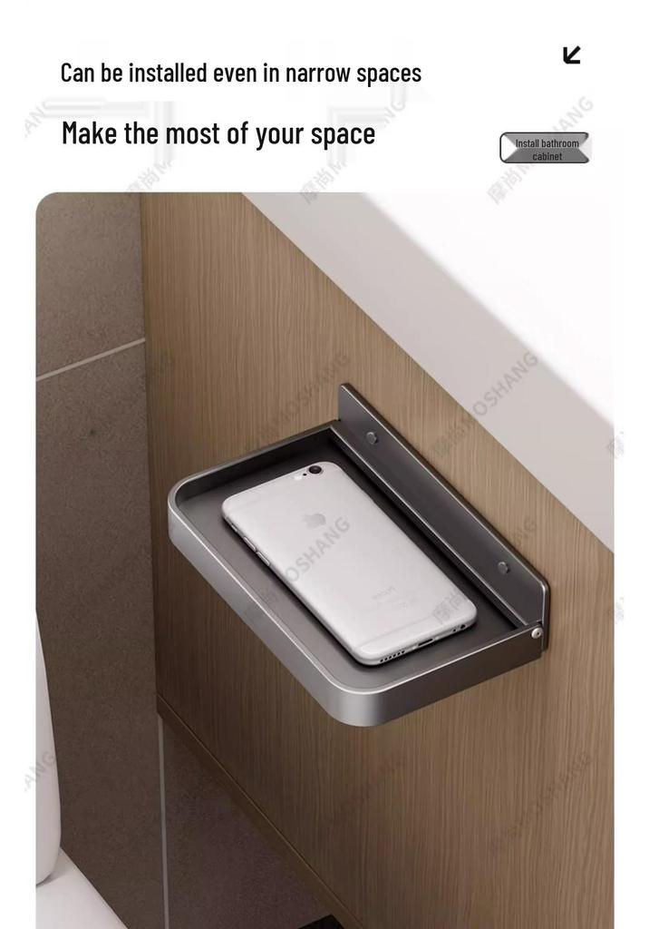 Foldable No-Drill Bathroom & Bedside Phone Holder Tray