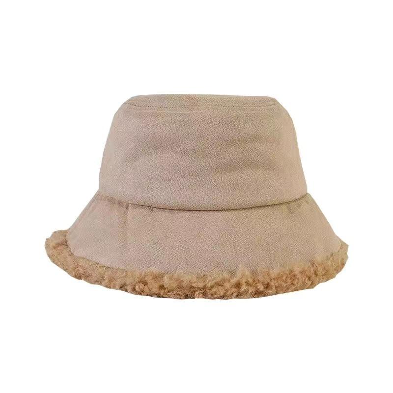 Suitable for Round Face Big Face Bucket Hat Girls Wide Face Can Wear Show Face Small Lamb Wool Basin Hat Double Side Can Wear Big Eaves Hat
