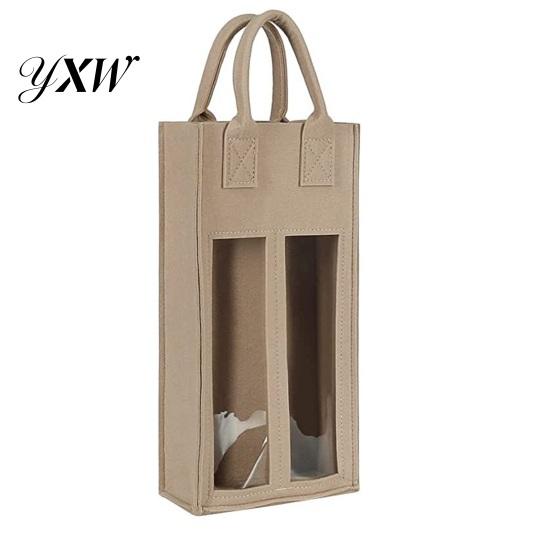 Thick Felt Wine Carrier Double Bag with Portable Handle Shockproof Heavy Duty Glass Bottle Packaging Reusable Champagne Beer Tote Handbag Gift Red
