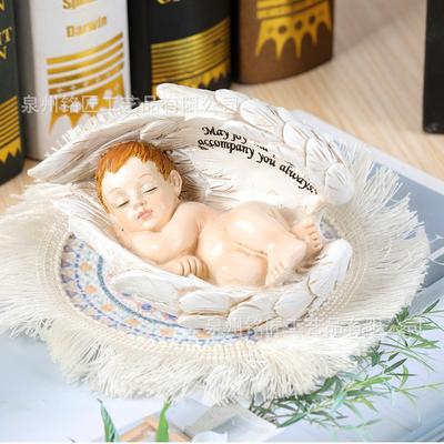 Engel Baby Schläft in Flügeln Harz Statue Skulptur Religiöse Heimdekoration Jesus Geburt Frieden Schutz Ornament