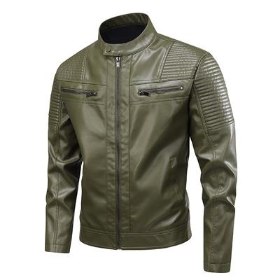 PU Leather Jacket Autumn and Winter Men's Stand-up Collar Motorcycle Suit Zipper Leather Jacket