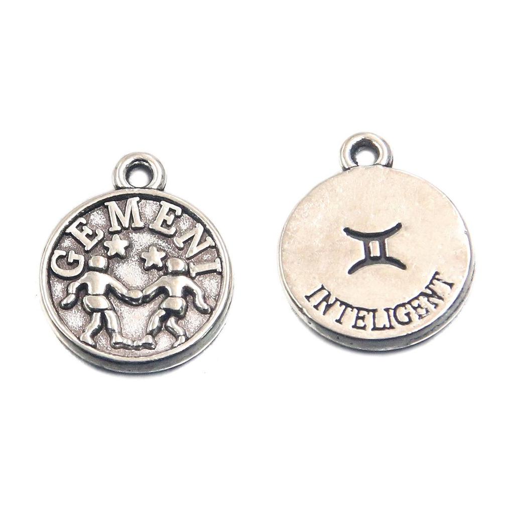 12x15mm Round Zodiac Constellation Pendant: Retro Symbol Alloy Jewelry for DIY Bracelets & Keychains