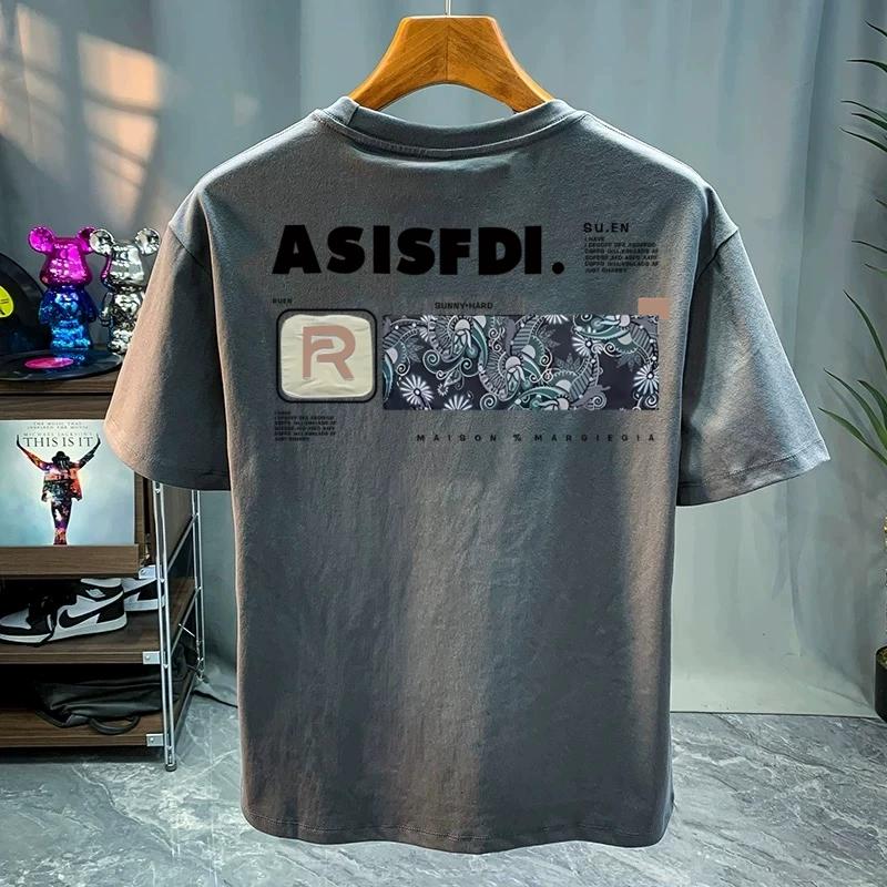 Round Neck Trendy Tops, Fashionable and Versatile Men's T-shirts, Loose Printed Short Sleeves for Couples Cotton
