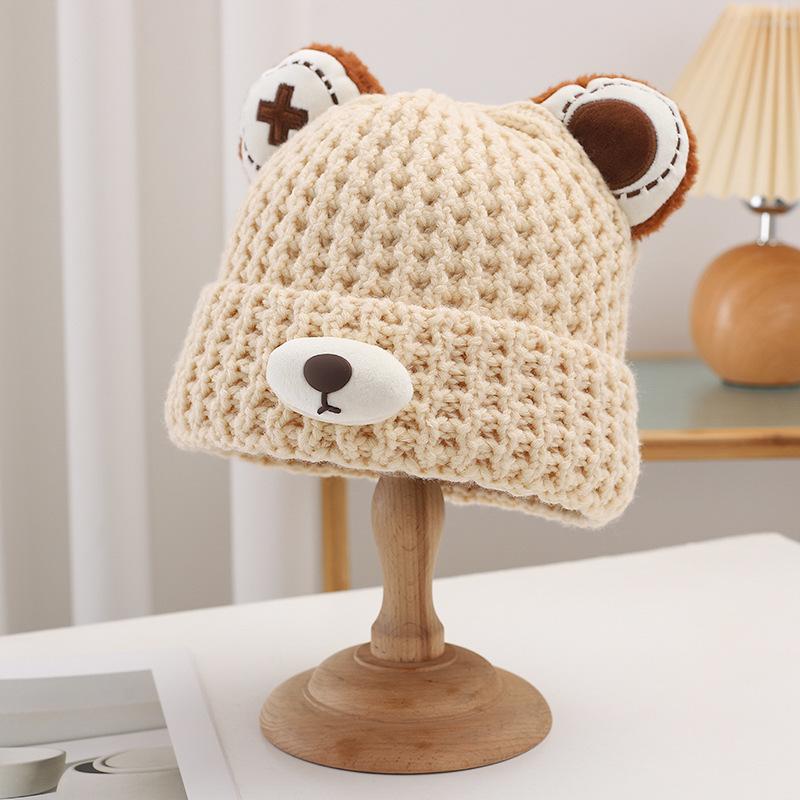 Cute Little Bear Hat for Women In Autumn and Winter Plush New Korean Knitted Hat Versatile Warm Ear Protection Thickened Velvet Cold Hat