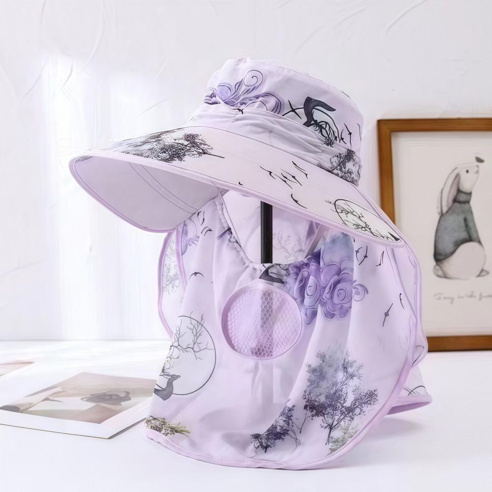 Wide Brim Tea Picking Work Hat UV Protection Fisherman's Hat Face Mask Sun Hat  Summer Outdoor