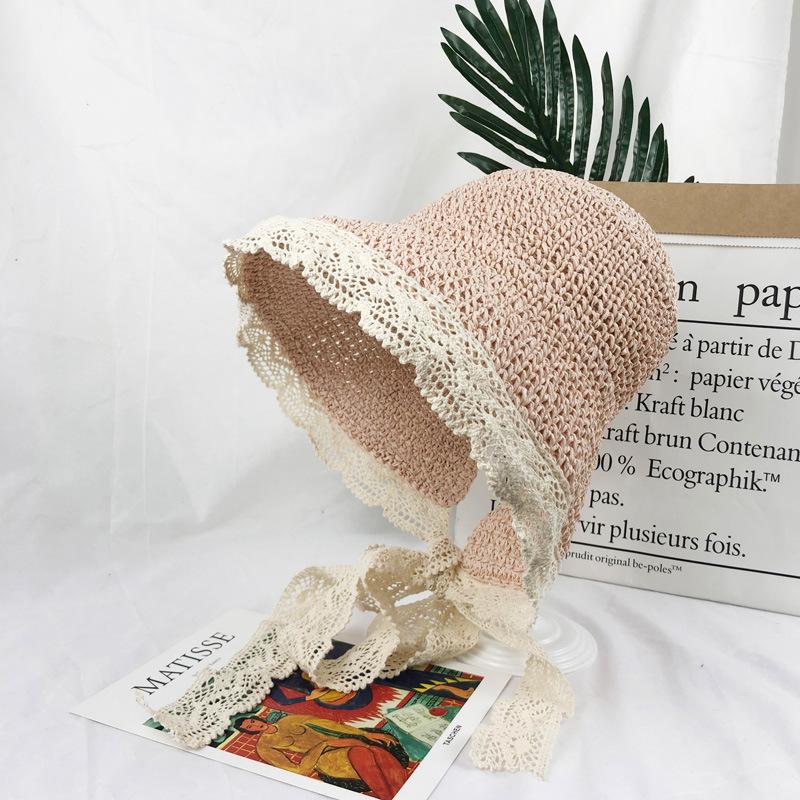 Internet Celebrity Straw Hat Female Summer Lace Strap Beach Hat Small Fresh Seaside Vacation Sun Visor Hat Strap