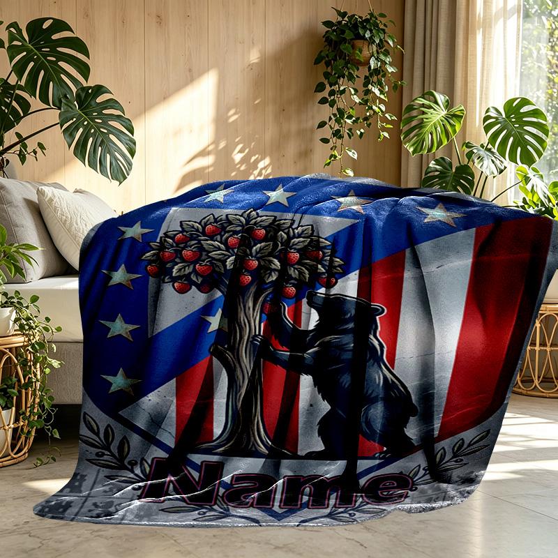 Custom Name Personalized Atletico Madrid Print Blanket, Home Decor, Bedroom, Sofa, Camping, Couch, Gifts for Birthday Christmas