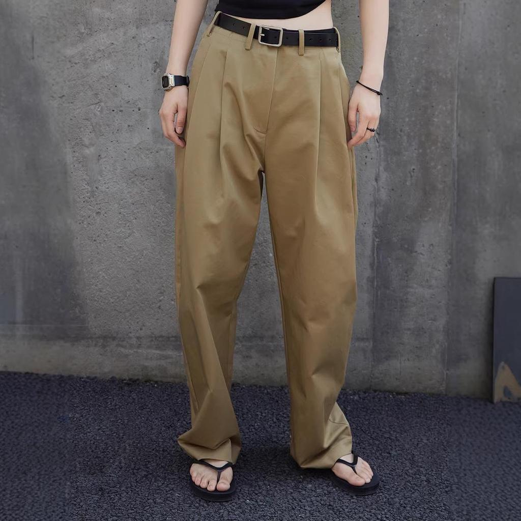 2026 New Style Women's Khaki High-Waisted Wide-Leg Drapey Casual Trousers