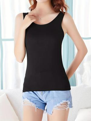 Solid Color Women's Slim Fit Round Neck Camisole Vest - Fashionable Inner or Outer Wear for Sports Fitness