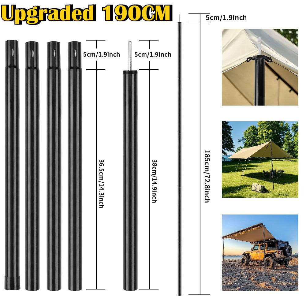 Set of 2 Tent Poles Adjustable Tarp Poles Steel Rods for Tarp Canopy Hiking Camping Replacement with Pegs & Reflective Ropes