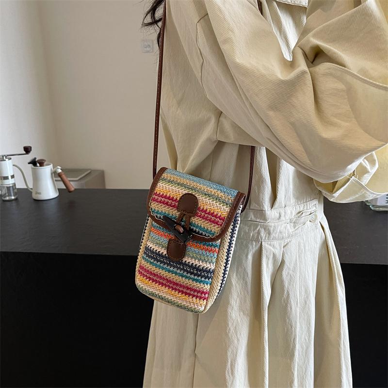 Sommer Ny Mini Reise Stråvevd Crossbody-veske Dame Utsøkt og Søt Liten Håndveske Dame Mobiltelefonveske Skulderveske Strandveske