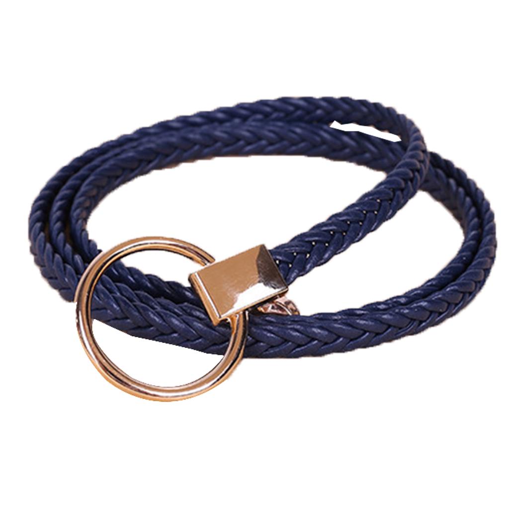 

Women Girl Narrow Thin Waistband Waist Belt Buckle Strap PU Leather Braided