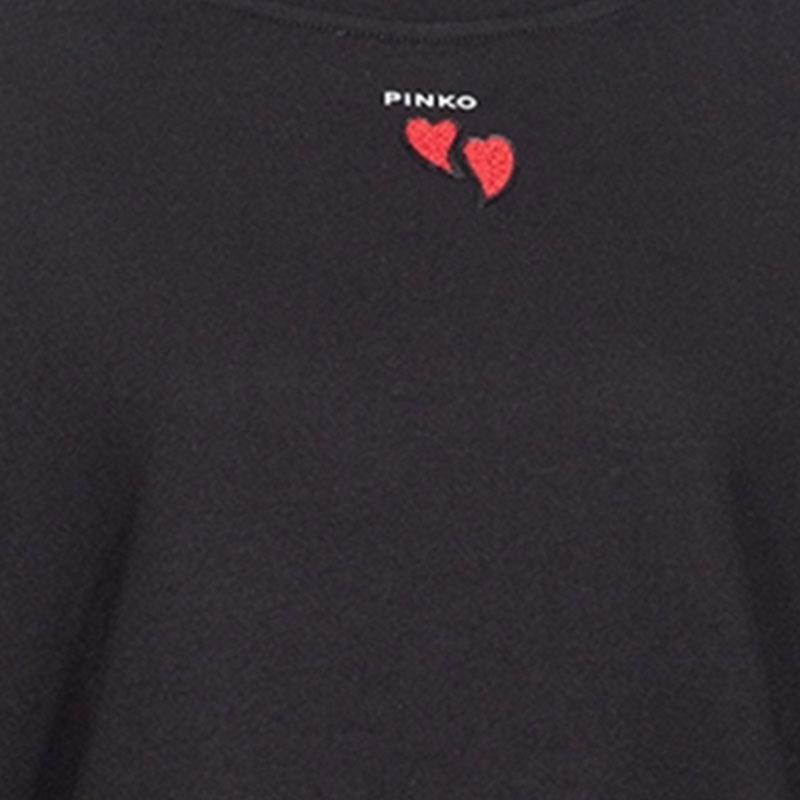 Pinko Solid Color Logo Heart Embroidery Round Neck Sweatshirt Women Sweatshirt Black 102199A1TM-Z99