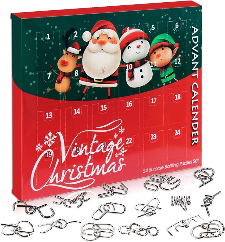 OBEST Christmas Puzzle Set of Advent Wire 3D Brain Training Hand Educational IQ Ages Rings, 24, Calendar, Puzzle, Metal, Puzzle, Toy, Puzzle, Game,