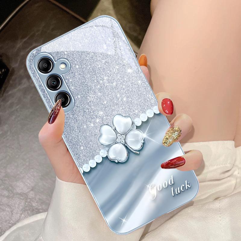Lucky Clover White For Samsung Galaxy A14 4G 20 30 52 20S 21S 22 A32 33 34 42 50 51 53 54 70 71 72 73 5G Glass Phone Case