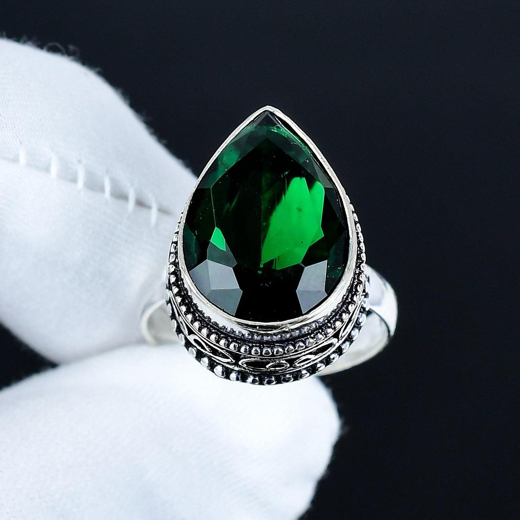 Green Tourmaline Gemstone Ring, 925 Sterling Silver Jewelry, Handmade Ring, Green Tourmaline Statement Silver Ring, Birthday Gifts For Birthday