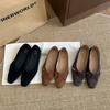 Flat Bottom Retro Suede Square Head Single Shoes Women's Shoes 2025 New Summer French Soft Sole Versatile Black Commuter Shoes
