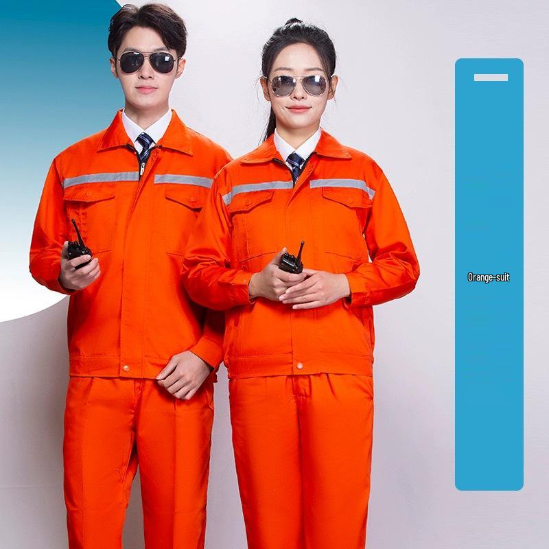 Summer Lightweight Polyester Cotton Reflective Workwear Set - Long Sleeve Protective Clothing for Construction and Workshop Use.