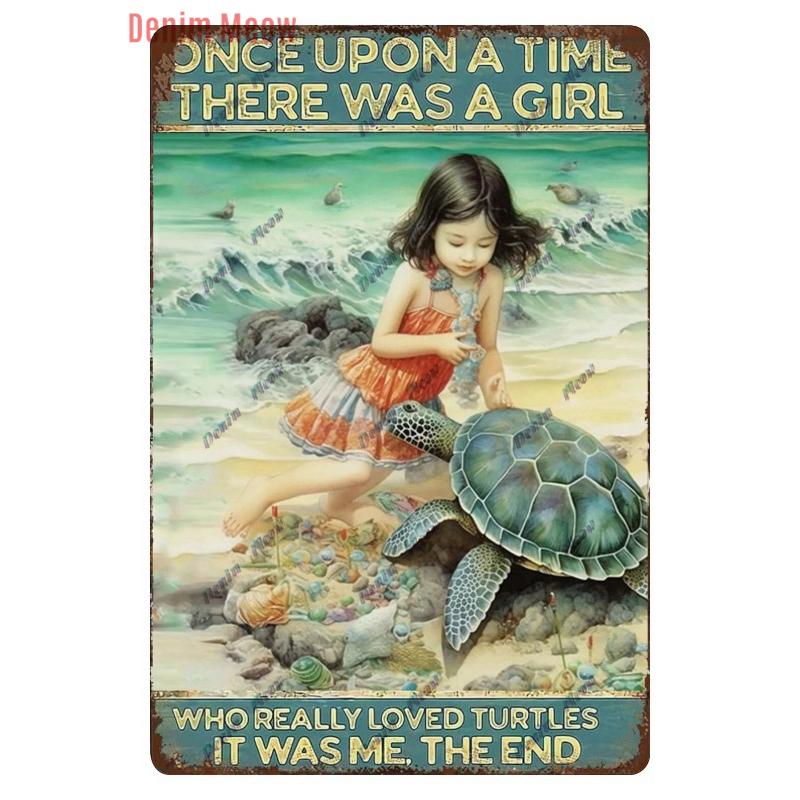 Vintage Sea Turtle Decor, Sea Snail, Metal Tin Sign, Nautical Beach Ocean Theme, Retro Seaside Underwater Summer Plates, WY283