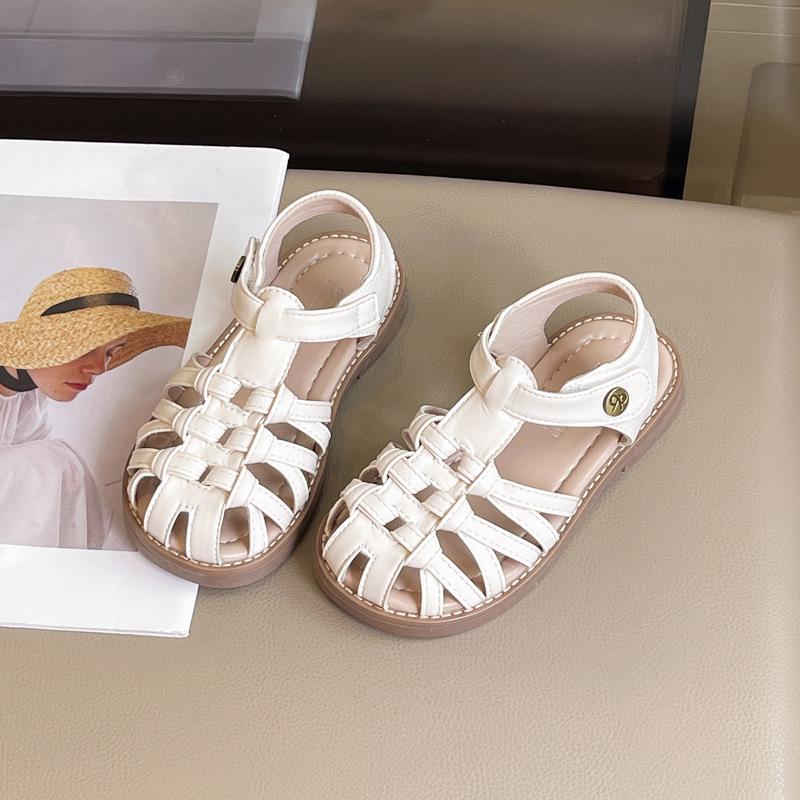 Girls princess sandals 2025 new summer children's toe shoes fashion woven Roman sandals girls beach shoes