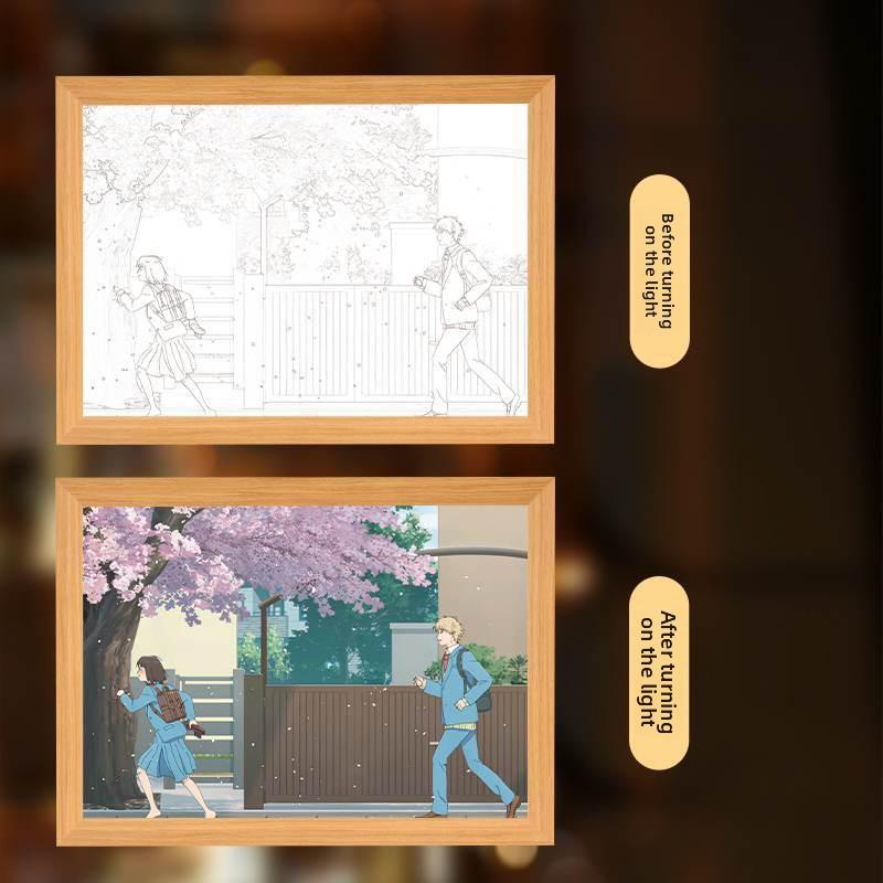 23cm/9.06in Jump in Anime Series Color 3D Mirror Light Painting Led Photo Frame Lamp Peripherals Led Night Display Bedroom Decor