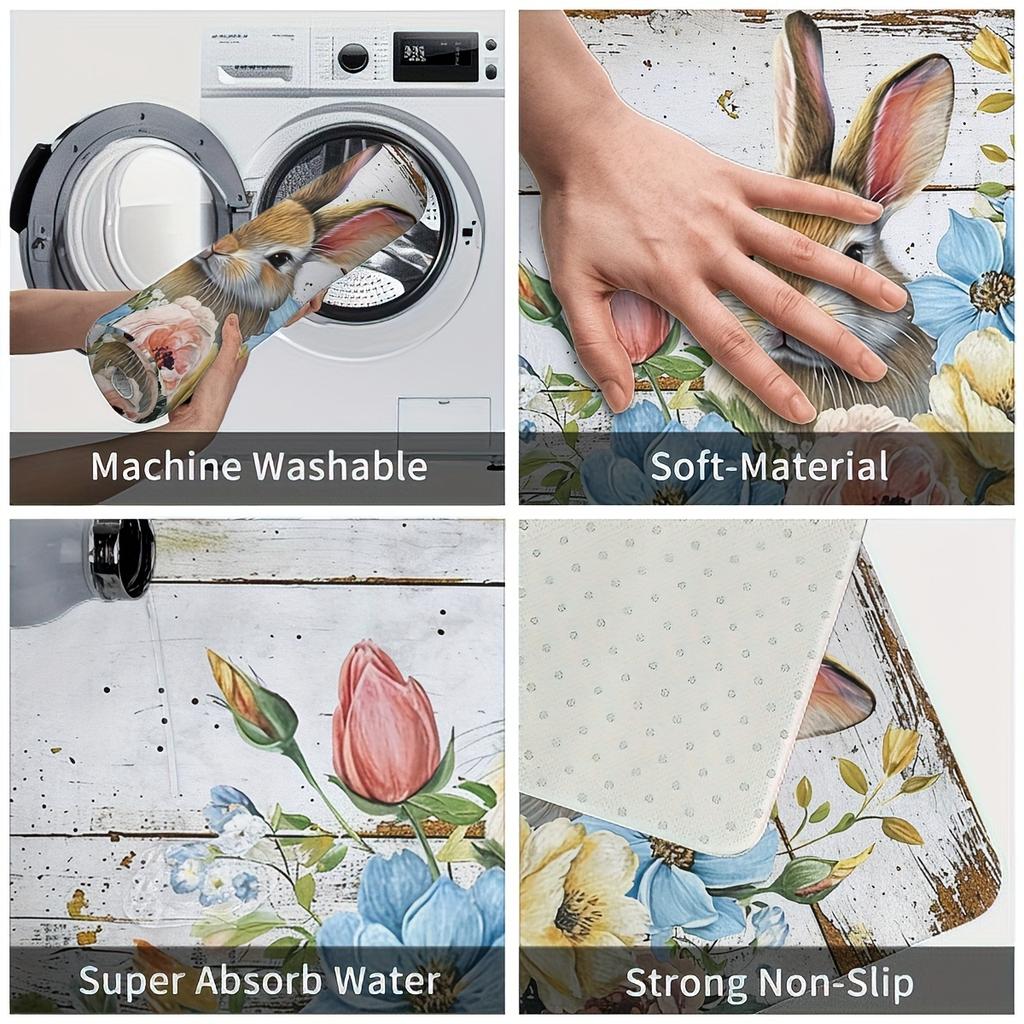 1Pcs Anti Fatigue Kitchen Rugs, rabbit Print Waterproof Non-Slip Thick Cushioned Kitchen Mat Heavy Duty Comfort Standing Mat for Kitchen