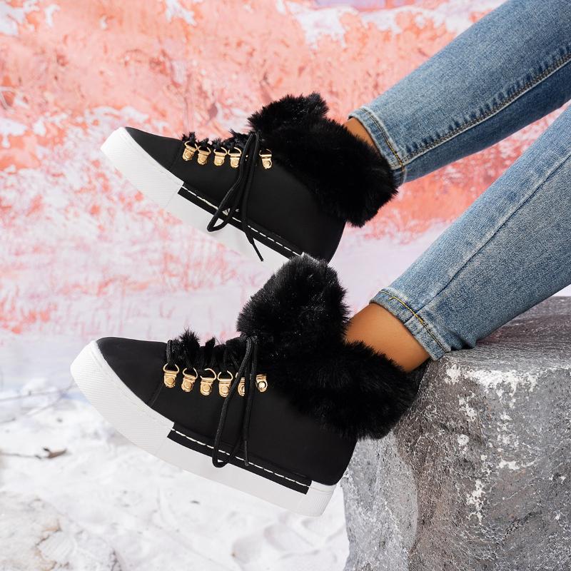 Pelz Wohnungen Frauen Knöchel Schnee Stiefel Casual Mode Warme Gemütliche Wanderschuhe Winter Neue Marke Kurze Plüsch Stiefel