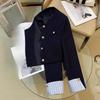 Marineblauer Small Fragrance Anzugjacke Damen Herbst Französische Mode Steppdesign Göttin Fan Oberteil