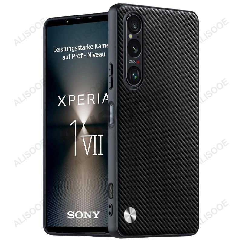 Für Sony Xperia 1 VII Hülle Luxus Fasertextur PU-Leder Schutz Kunststoff Hartschale für Sony Xperia1 VII Capa Fundas