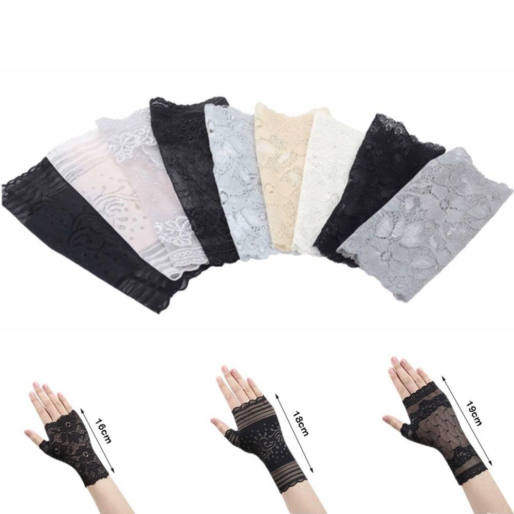 1 Pair Elastic Lace Gloves Flower Pattern Bridal Gloves Vintage Mesh Gloves for Women