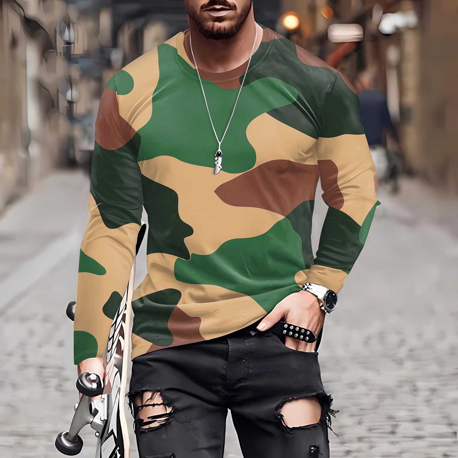 

Муж. Футболка Круглый вырез Одежда Одежда На открытом воздухе Длинный рукав С принтом Модельер Винтаж XL красный