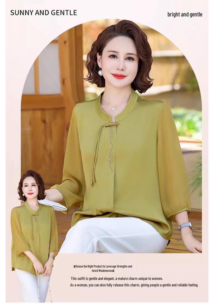 Women's Chinese Style Xiangyunsha Shirt - Mom's Summer 2026 Collection for Middle-Aged and Elderly