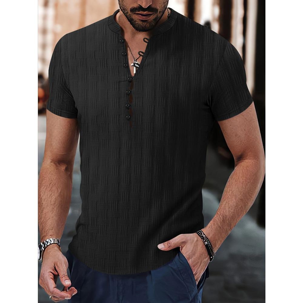 Summer Men's Stand Up Collar Casual Short Sleeved Shirt