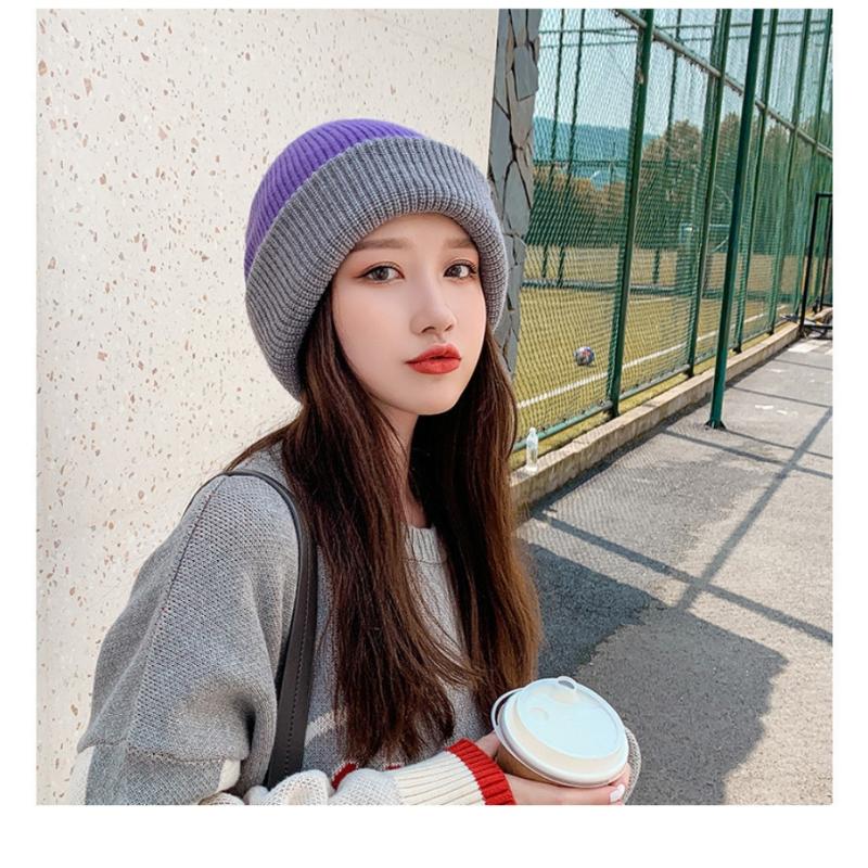 Unisex Herbst Winter Strickmütze Weiche Verdickte Wollmütze Doppelseitiger Ohrenschutz Beanies Mütze Damen Herren