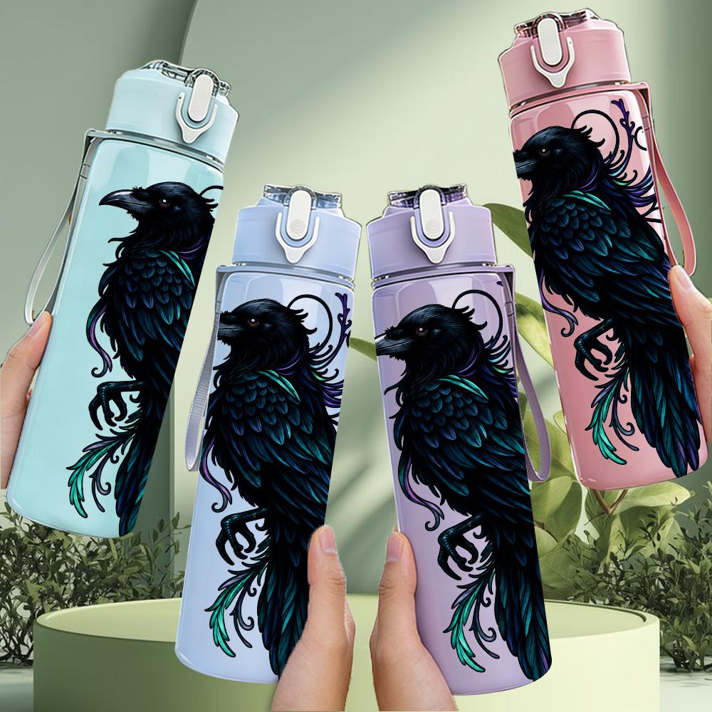 1PC Feather Crow Dark Art Portrait 750ml Color Plastic Sports Water Bottle Leakproof Flip Straw Lid Suitable for Sports Office Home Use
