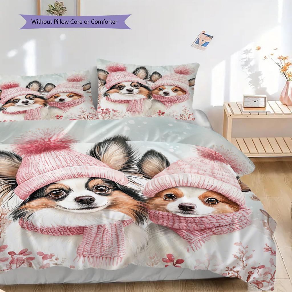 Sheep and Puppies Pattern Bedding Quilt Set Quilt Cover Pillowcase Home Decoration Birthday Gift (1 * Duvet Cover + 2 * Pillowcase, Without Core)