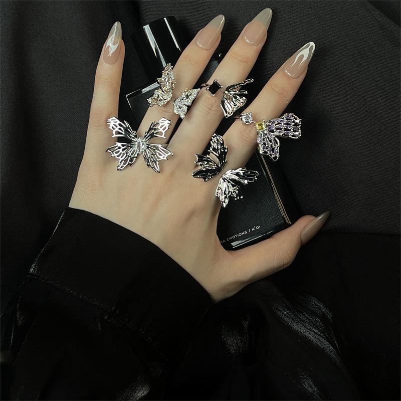Butterfly Language Series Heavy Industry Butterfly Ring Women'S Niche Design Sense Advanced Purple Jewelry Personality French Index Finger Ring
