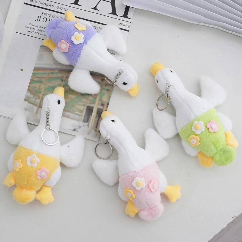 Non-Toxic Cute Flower Goose Pendant Cartoon Plush Toy Big White Goose Doll Bag Pendant Doll Keychain