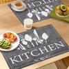 [4pcs Knife & Fork Placemats] 4pcs Linen Placemats | Black Knife & Fork Pattern | Kitchen Fabric Table Mats | Hotel Holiday Party Room Decoration