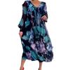 Spring/Autumn 2023 Women's V-neck Slimming Print Long Dress - European & American Fashion