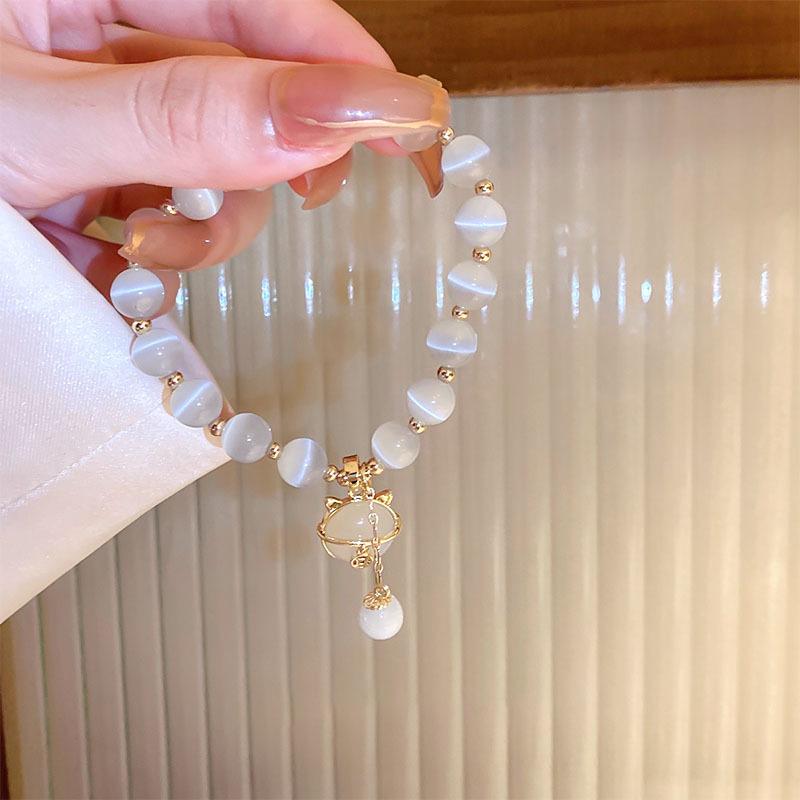 Live Streaming Source: Cat Eye Stone for Wealth Cat Bead Bracelet Round Bead Versatile Girl Bead Bracelet New Best Friend Gift