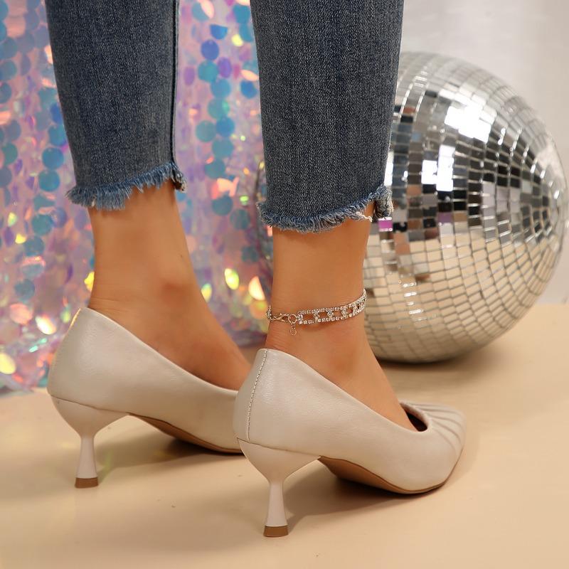 Scarpe Eleganti da Donna Primavera Punta Acuta Pompe Essenziali Morbida Vera Pelle Scollate Tacco Alto Sottile Comode Scarpe da Cerimonia