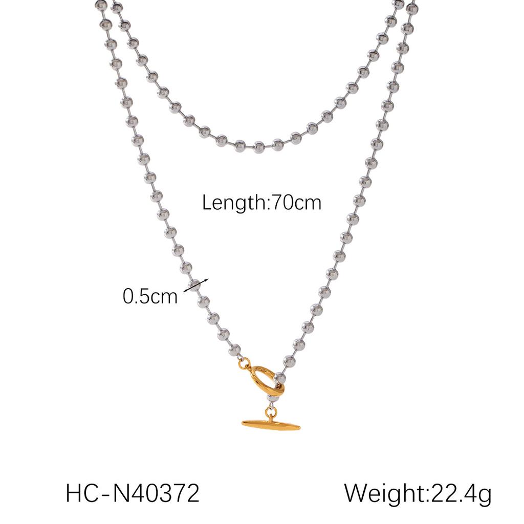 Runde Perlenkette mit OT-Verschluss Anhänger Halskette für Damen, Nischen-High-End Titanstahl Pulloverkette, Anlaufgeschützt