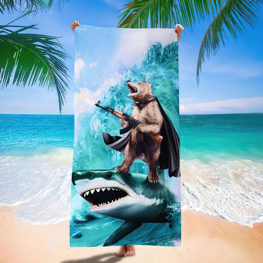 2D Shark Beach Towel Microfiber Quick Dry Bath Towel Large Summer Swimming Pool Towel Sandproof Travel Picnic Blanket for Adults