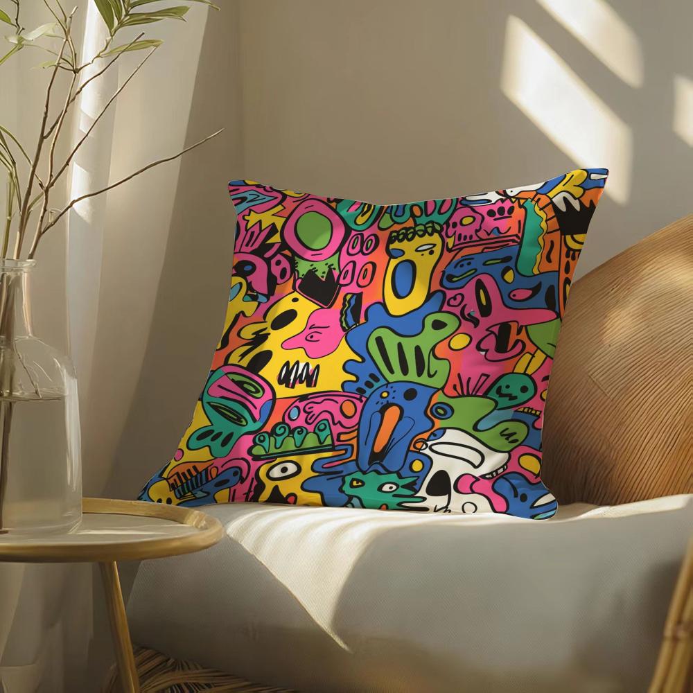 Cute graffiti Pillow Case Silky elegant Comfort Sofa Bed Invisible zipper